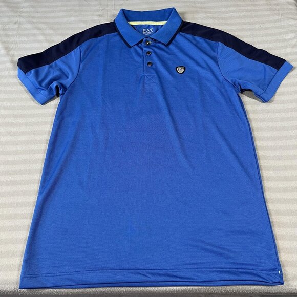 EA7 Emporio Armani Polo Shirt Mens XL Blue Ventus7 Athletic Golf Tennis - Picture 1 of 9